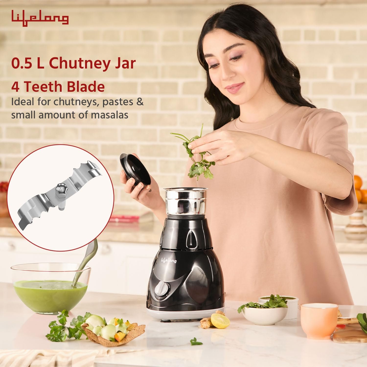 Lifelong LLMG23 Power Pro 500-Watt Mixer Grinder with 3 Jars (Liquidizing, Wet Grinding and Chutney Jar), Stainless Steel blades, 1 Year Warranty - View 9