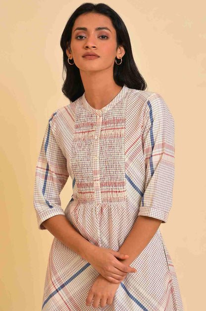 Ecru Bold Checks A-Line kurta & Pants Co-Ord Set - View 2