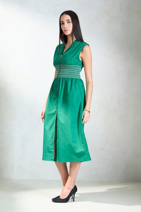Gazelle 100% Cotton Waist Smocked Midi Dress - View 3
